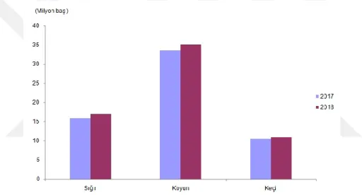 Şekil 1.1. Hayvan sayıları, 2018 (TUİK 2018) 