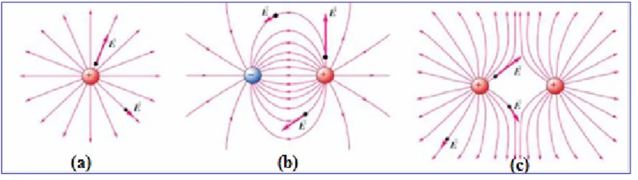 Şekil 1: Elektrik alan vektörlerinin ve çizgilerinin gösterimi (3).