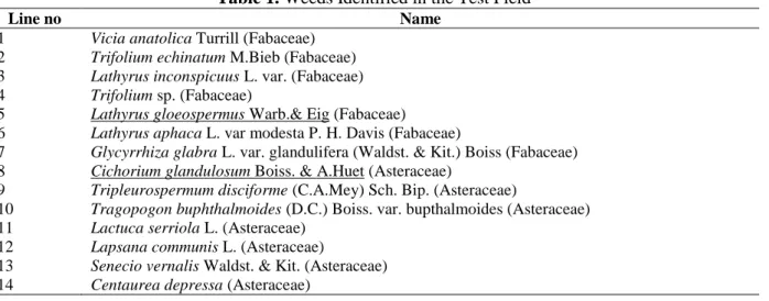 Table 1. Weeds Identified in the Test Field 