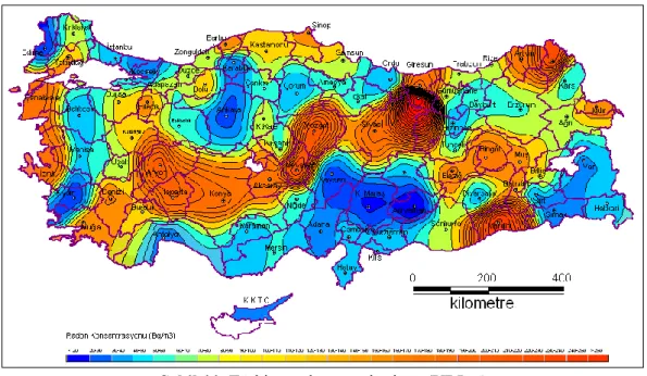 Şekil 11. Türkiye radon gazı haritası (URL 6) 