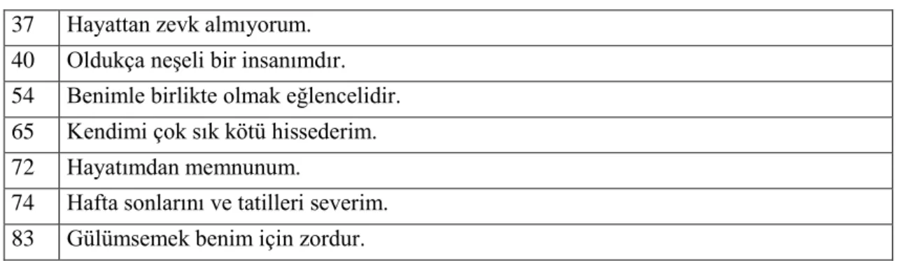 Tablo 23. Mutluluk Boyutu İfadelerinin Anketteki Sıralaması 