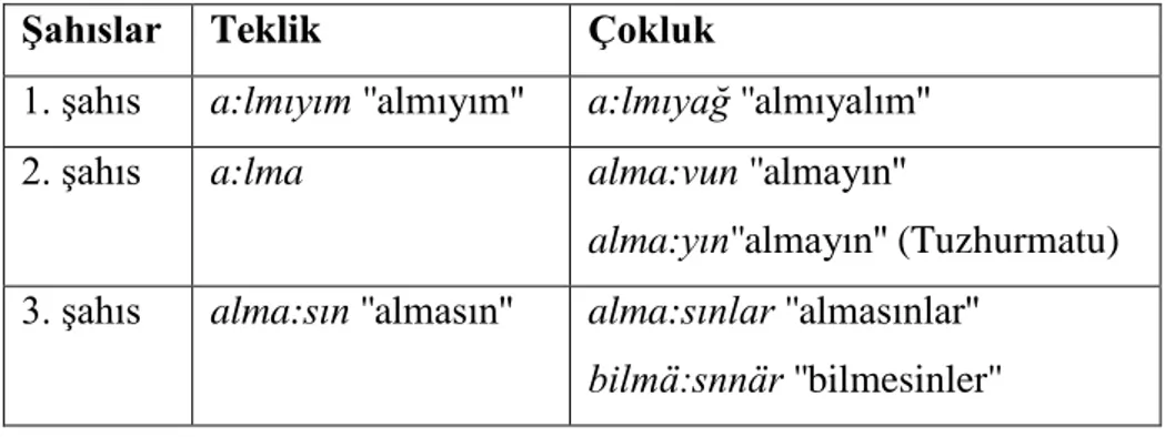 Tablo 21: Şart kipi (olumlu) 