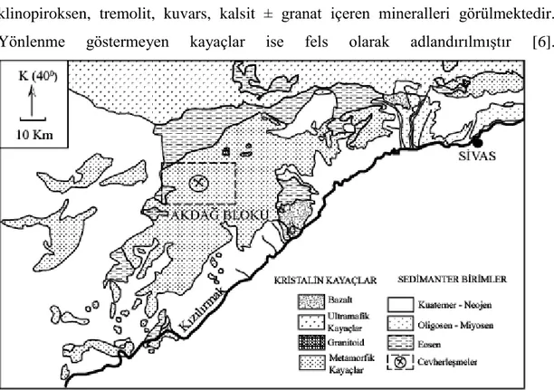 Şekil 2.1. İnceleme alanı ve yakın çevresinin jeoloji haritası [42]. 