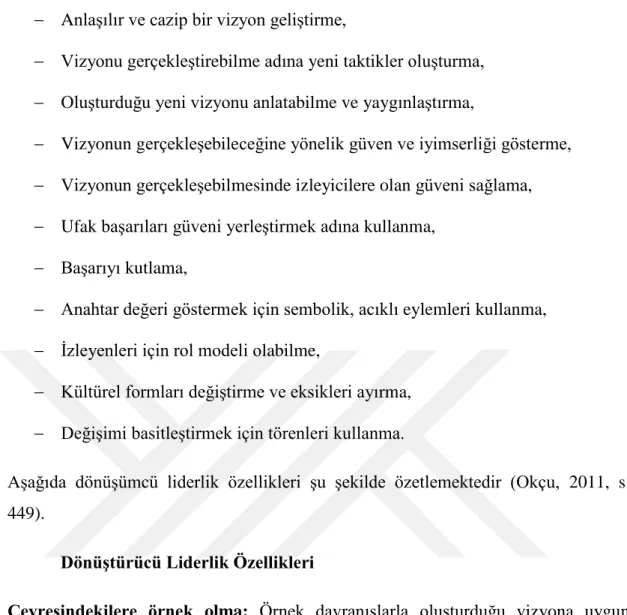 Şekil 2.1. Dönüşümcü Liderlik Modeli (Özkalp ve  Kırel, 2016) 