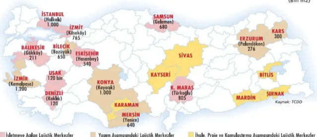 Şekil 1.6. Türkiye'de Kurulması Planlanan Lojistik Köyler 