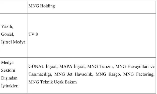 Tablo 4. MNG  Holding Sektörel İş Dağılımı 