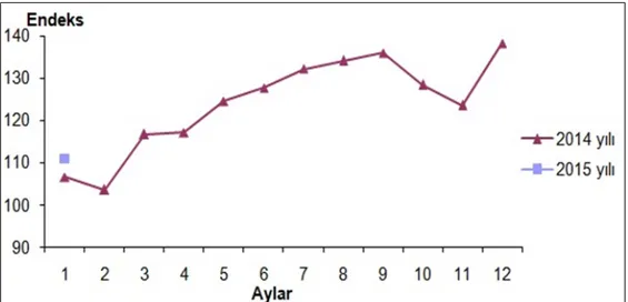 Şekil 1.5- Takvim etkilerinden arındırılmış perakende satış hacim endeksi (2010=100)  Kaynak: Ocak 2015(tüik)