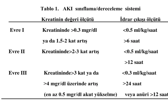 Tablo 1.   AKI  sınıflama/dereceleme  sistemi 