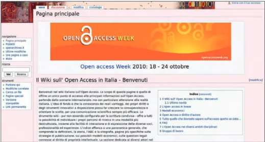 Fig. 5.1. Home page of the Italian wiki on open access