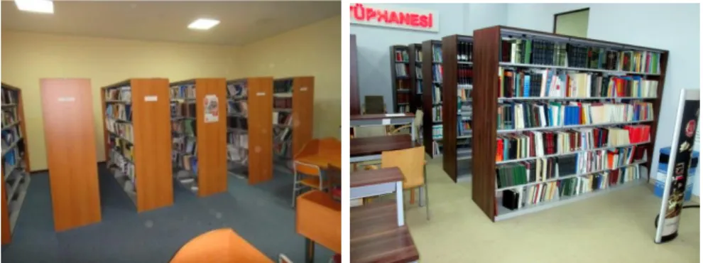 Figure 1. Example of library with dusty ground, not stablized and hard for  disposal (on the left), Example of a library with no carpet, with stablized and 