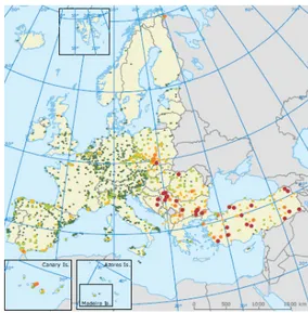 Şekil 3: Avrupa 2010 Yılı Ortalama SO 2 Konsantrasyonları (µg/m 3 )