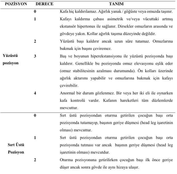 Tablo 3.1. “Clinical Rating Scale For Head” Skalası (118) 