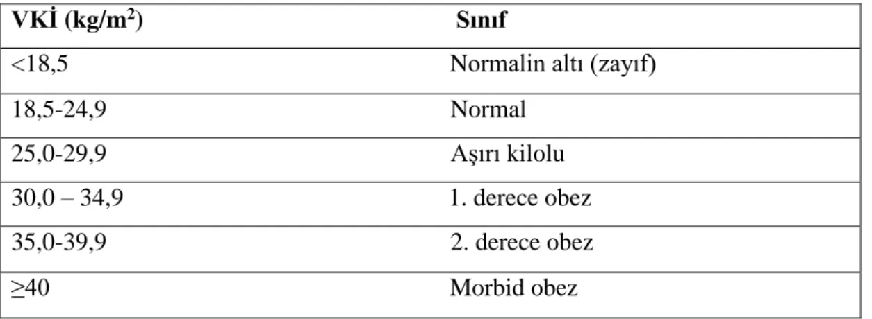 Tablo 2.2. Obezite derecesinin sınıflandırılması. 