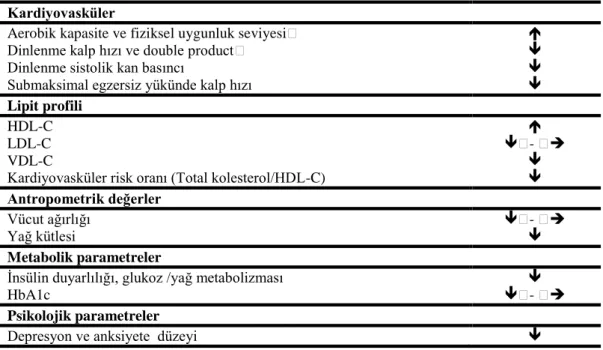 Tablo 2.3. T2DM’de sürekli egzersiz eğitimiyle elde edilen fizyolojik adaptasyonlar  Kardiyovasküler  