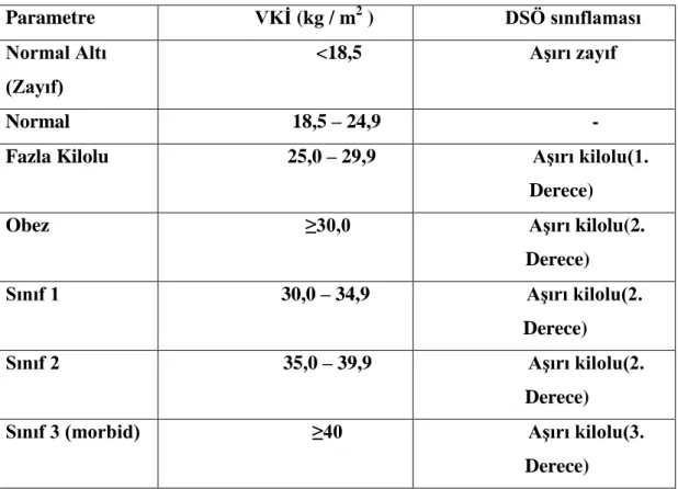 Tablo 2.3. Obezite Sınıflaması (61) 