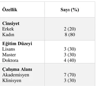 Tablo 3.1. Uzman Grubunun Özellikleri 