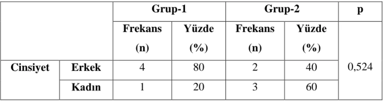 Tablo 4.2. Grupların cinsiyet dağılımı 