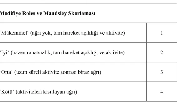 Tablo 3.1. Modifiye Roles ve Maudsley Skorlaması. 