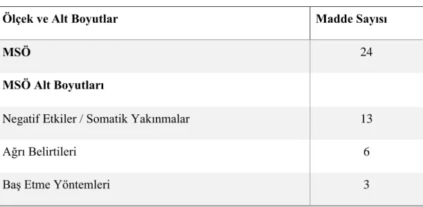 Tablo 3.1. MSÖ Alt Boyutları ve Madde Sayıları (70). 