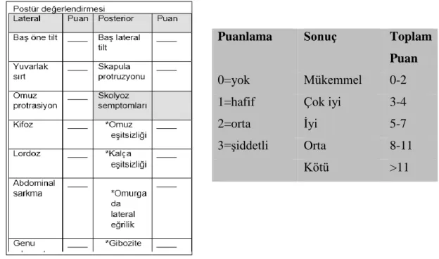 Şekil 3.1. Postür analizi değerlendirme formu (103) 