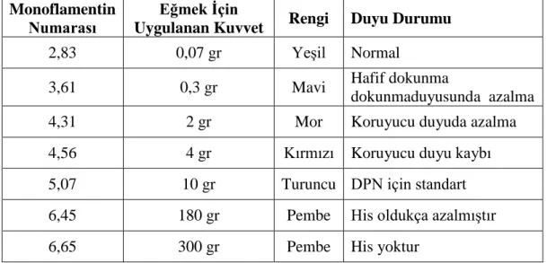 Tablo 3.1. Semmes-Weinstein Monoflament Değerleri  Monoflamentin 