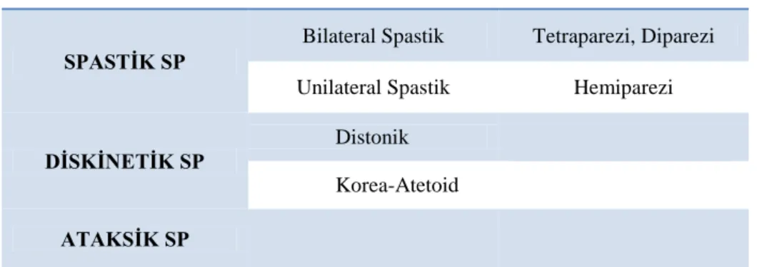 Tablo 2.  SCPE'nin nörolojik bulgulara göre SP sınıflandırması Nörolojik bulgulara göre SP sınıflandırması  