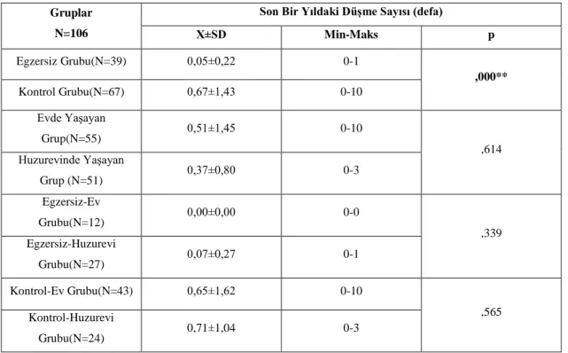 Tablo 4.13. Son Bir Yıldaki Düşme Sayısı Karşılaştırması 