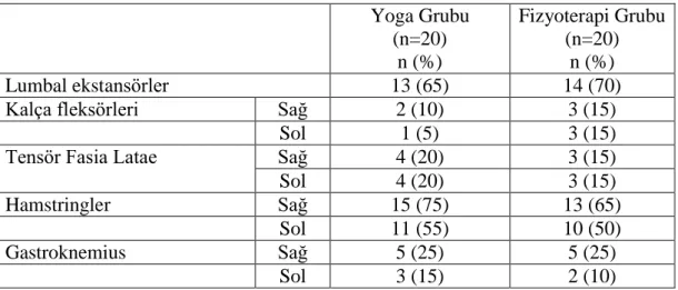 Tablo 4.4.  Bireylerin  kas  kısalık  değerlendirmesi  sonuçlarının  gruplara  göre  dağılımı