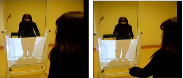 Şekil 3.3. Görsel illüzyon uygulaması sırasında hastanın aynaya yansıyan görüntüsü 