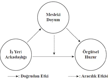 Şekil 4:  İş Yeri Arkadaşlığı, Mesleki Doyum ve Örgütsel Huzur İlişkisi Modeli 