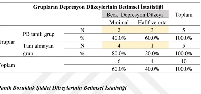 Tablo 4. Grupların depresyon düzeylerinin betimsel istatistiği 