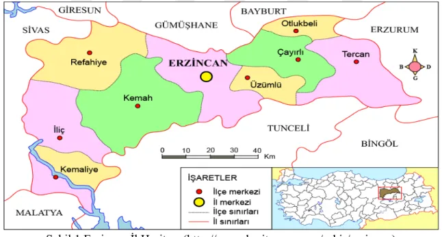 Şekil 1.Erzincan İl Haritası (http://www.haritamap.com/sehir/erzincan) 