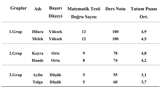 Tablo 2.1. Pilot Uygulamaya Katılan Öğrenci Grupları