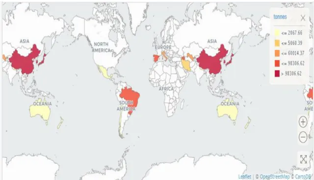 Şekil  1.1.  Trabzon  hurması  dünyadaki  üretim  miktarı  (https://www.mapsofworld.com/world-top- (https://www.mapsofworld.com/world-top-ten/persimmon-producing-countries.html) 
