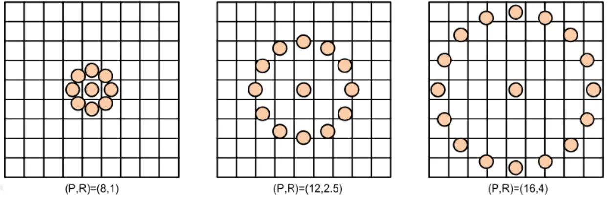 Figure 3. 4. Circularly symmetric neighbor sets for different LBP operators (Kaya et al., 2015)