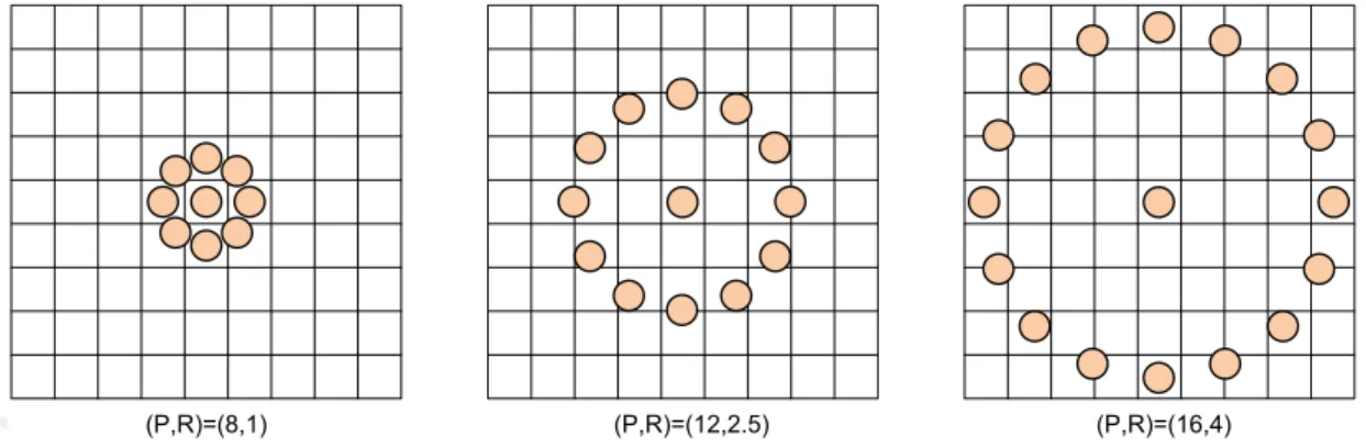 Figure 3. 4. Circularly symmetric neighbor sets for different LBP operators (Kaya et al., 2015)