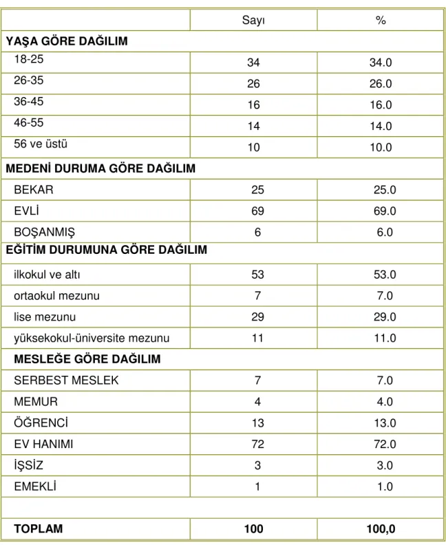 TABLO 3.1.1: Örneklemin demografik özellikleri 