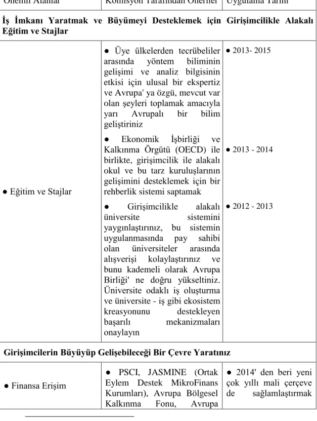 Tablo - 6:  2020 Girişimcilik Hareket Planı Genel Bakış 111