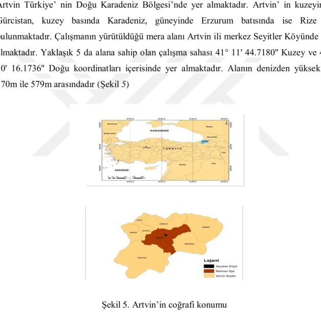 ġekil 5. Artvin‟in coğrafi konumu 