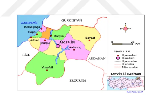 ġekil 1 Artvin il haritası (URL 1, 2018)