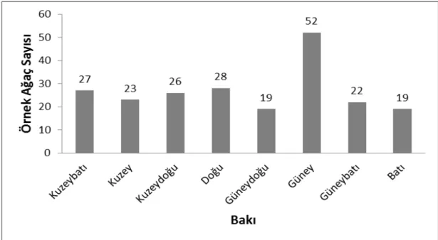 Şekil 9. Örnek ağaçların bakı gruplarına dağılımları 