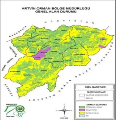 Şekil 1. Artvin OBM genel alan durumu haritası (OBM, 2012) 