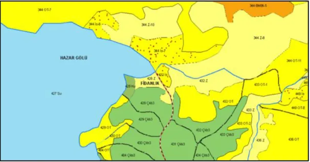Şekil 5. Elazığ Orman işletme  Şefliği Amenajman haritasından alınmış fidanlık  yerini gösterir harita (Anonim, 2004)