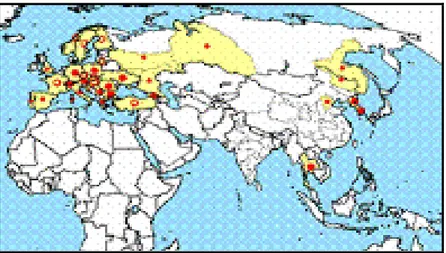 Şekil 2. I. sexdentatus’un Dünyadaki yayılışı [36]. 