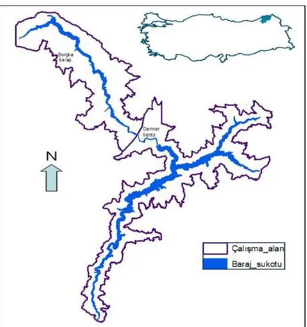 ġekil 13. ÇalıĢma alanımızı oluĢturan Borçka ve Deriner Barajlarının rezervuar      sahası 
