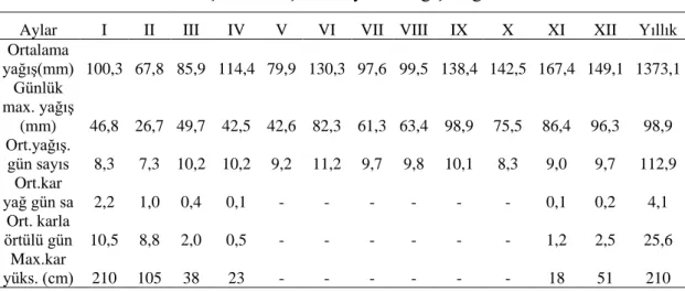 Tablo 2. 1982-1994 arası Çamlıhemşin İstasyonu Yağış Değerleri  