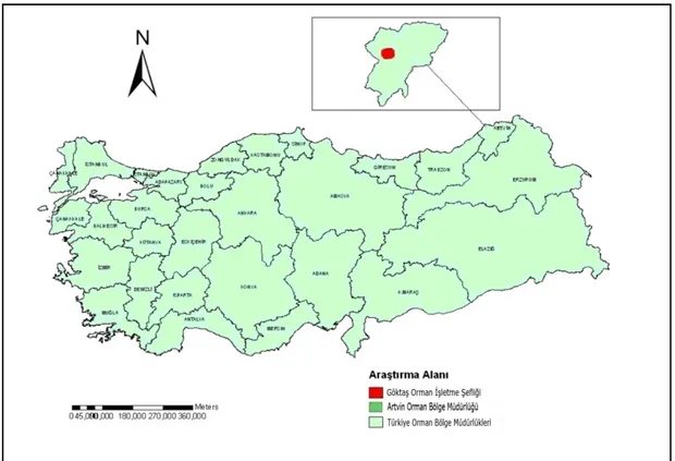Şekil 1. Araştırma Alanın Türkiye Haritasındaki Konumu  