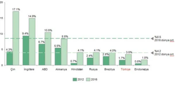 Şekil 1.4. E-Ticaret in Toplam Ticaretteki Payı (%) 