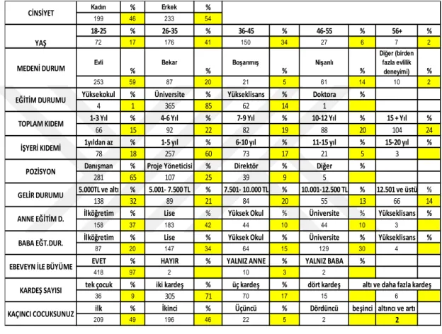 Tablo 2. Demografik Bulgular 