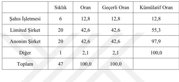 Tablo 7.8. İşletmenizin hukuki statüsü nedir 